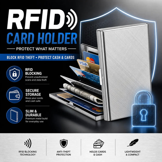 RFID‑blokkerende kaarthouder van roestvrij staal – metalen afscherming, skimmen stopt direct!