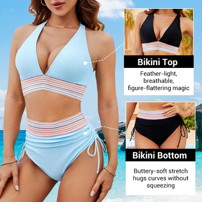 👙Hot Verkoop 50% Korting💃 Hoge Taille Buik Controle Kleur Blok De Bikini Inzetten