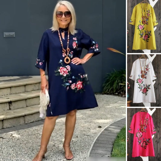 Wijde jurk met V-hals en bloemenprint voor dames