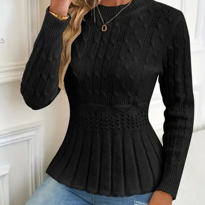 Dames grofgebreide trui met ronde hals en peplum 🧶👚