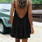 💃 Slim fit backless spaghetti-riem mini-jurk — schede-silhouet, medium stretch, ideaal voor een avondje uit