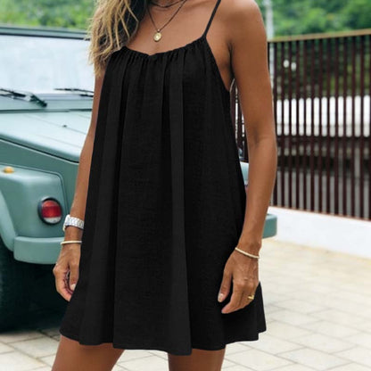 💃 Slim fit backless spaghetti-riem mini-jurk — schede-silhouet, medium stretch, ideaal voor een avondje uit