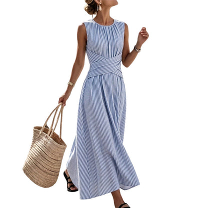 ⏳Tijdelijke aanbieding: 50 % korting⏰Mouwloze gestreepte lange jurk voor dames🎀👗