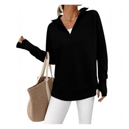 🧥✨ Dames Quarter Zip Pullover – 50% KORTING! Zachte stretch, geribbelde textuur, relaxte pasvorm – sportieve dagelijkse stijl. 🔥🌸