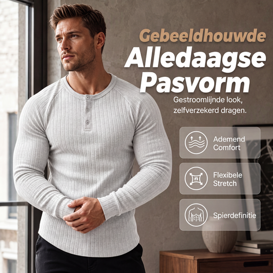 🔥💪Heren Slim Fit Henley-shirt ✨ Jouw stijl‑upgrade: Strak, Stoer, Perfect!
