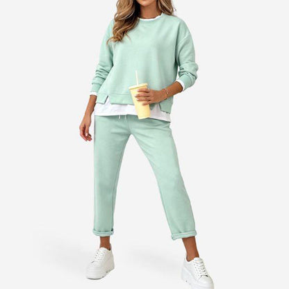 ⏳Tijdelijke aanbieding！ Dames nep-twee-delige trainingspak van sweatshirt en broek