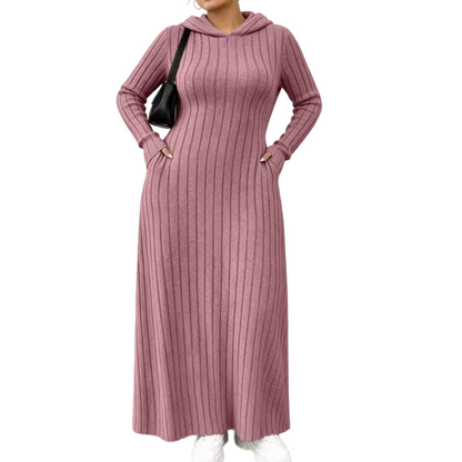 🔥Gratis verzending✈️Casual geribbelde gebreide jurk met capuchon voor dames