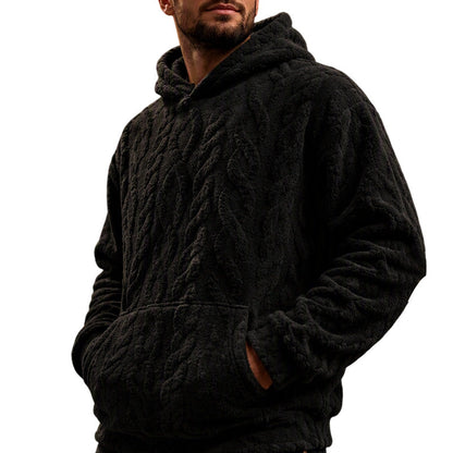 Heren winterhoodie met fleecevoering, jacquardpatroon, pullovertrui met lange mouwen voor casual gebruik en buitenactiviteiten