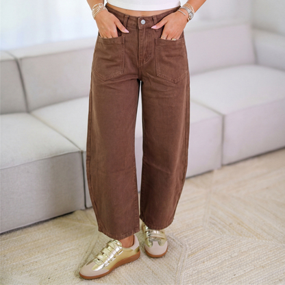 🔥Dames Premium Hoge‑Taille Wijde‑Pijpen Cropped Broek – Zacht, Vloeiend, Veelzijdige casual broek!
