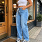 🔥Gratis verzending✈️Casual damesjeans met trekkoord en wijde pijpen