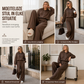 Casual zachte gebreide tweedelige loungewear set voor dames met capuchon, ritstrui en wijde pijpen broek