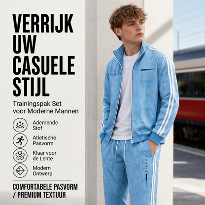 ✈️Gratis verzending✨ Nieuwe Look 💫 Heren Set met Geometrische Print, Jack met Volledige Ritssluiting en Broek – Comfortabel, Stoer & Trendy