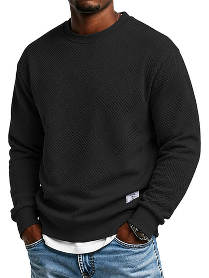 Heren Sweatshirt met Lange Mouwen, Jacquard en Ronde Hals, Losvallend Model, Verdikte Herfst/Winter Top, Ook in Maat Extra Groot