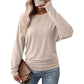 Dames casual losvallend rondhalslangelijkno truimet afhangende schouders, batwingmouwen en gerimpeld zijdesign