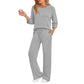 Dames set van geribbelde gebreide top en rechte broek