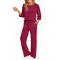 Dames set van geribbelde gebreide top en rechte broek