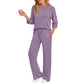 Dames set van geribbelde gebreide top en rechte broek