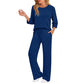 Dames set van geribbelde gebreide top en rechte broek