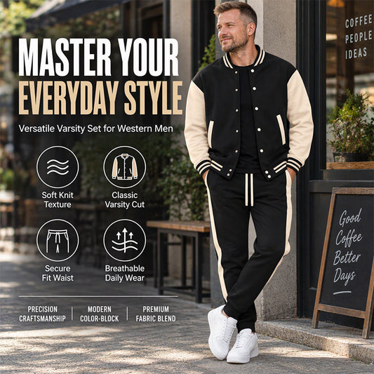 🔥Gratis verzending✈️Heren colour-blockbaseballjack- en broekenset